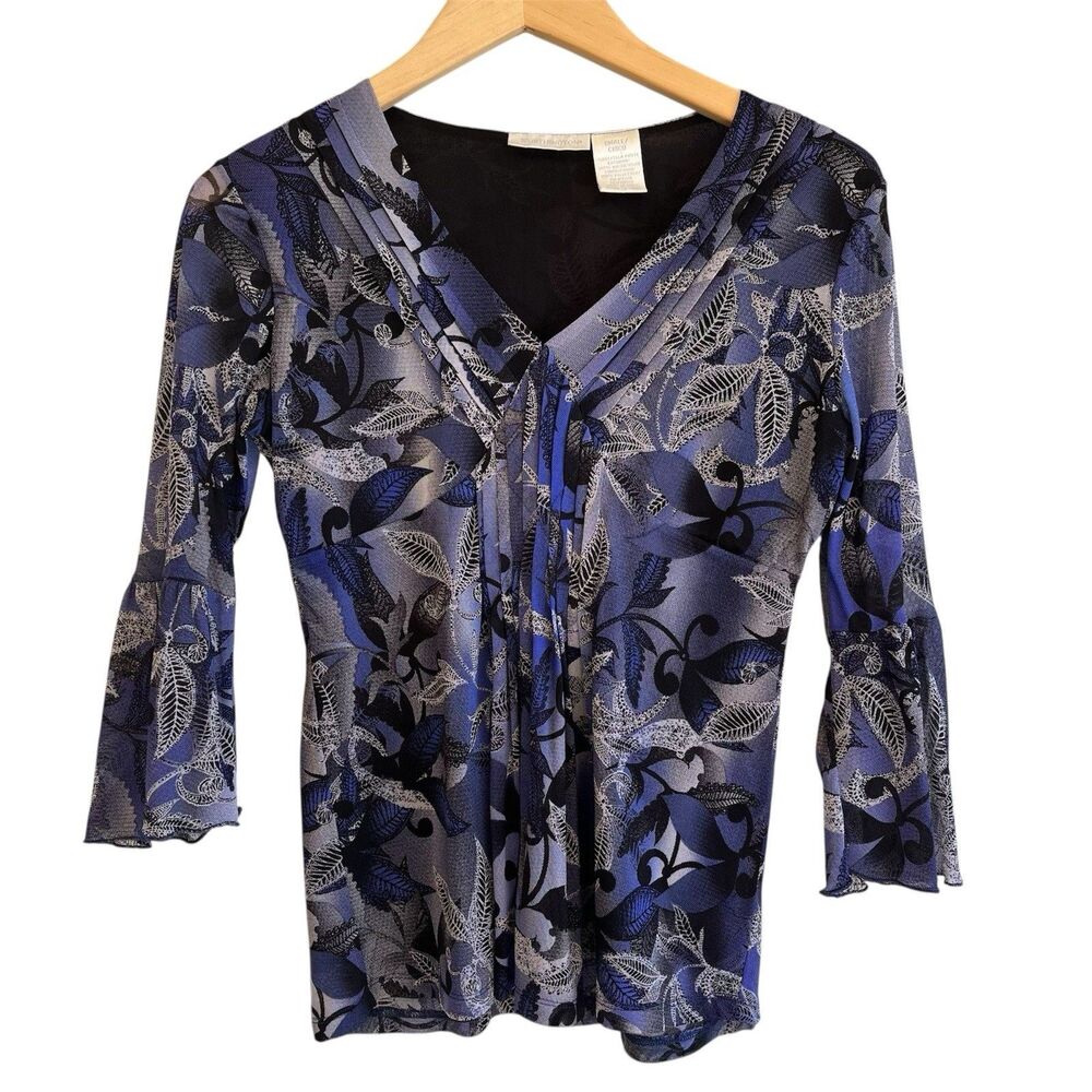 Vintage Worthington Women Fairy Dark Floral Y2K Babydoll Top Size S Bell Sleeve